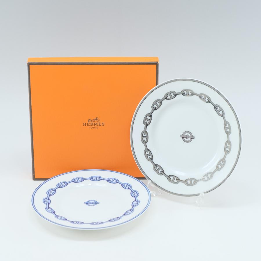 HERMES エルメス シェーヌダンクル プレート×2 食器 ポーセリン ブルー 