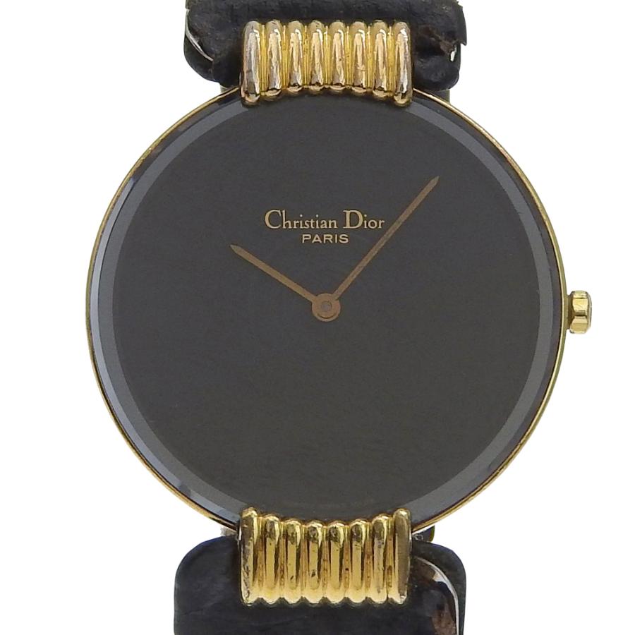 【Dior】クリスチャンディオール バキラ 47.153-4 金メッキ×レザー クオーツ アナログ表示 レディース 黒文字盤 腕時計 Dior クリスチャンディオール バキラ 47.153-4 腕時計 金メッキ×レザー