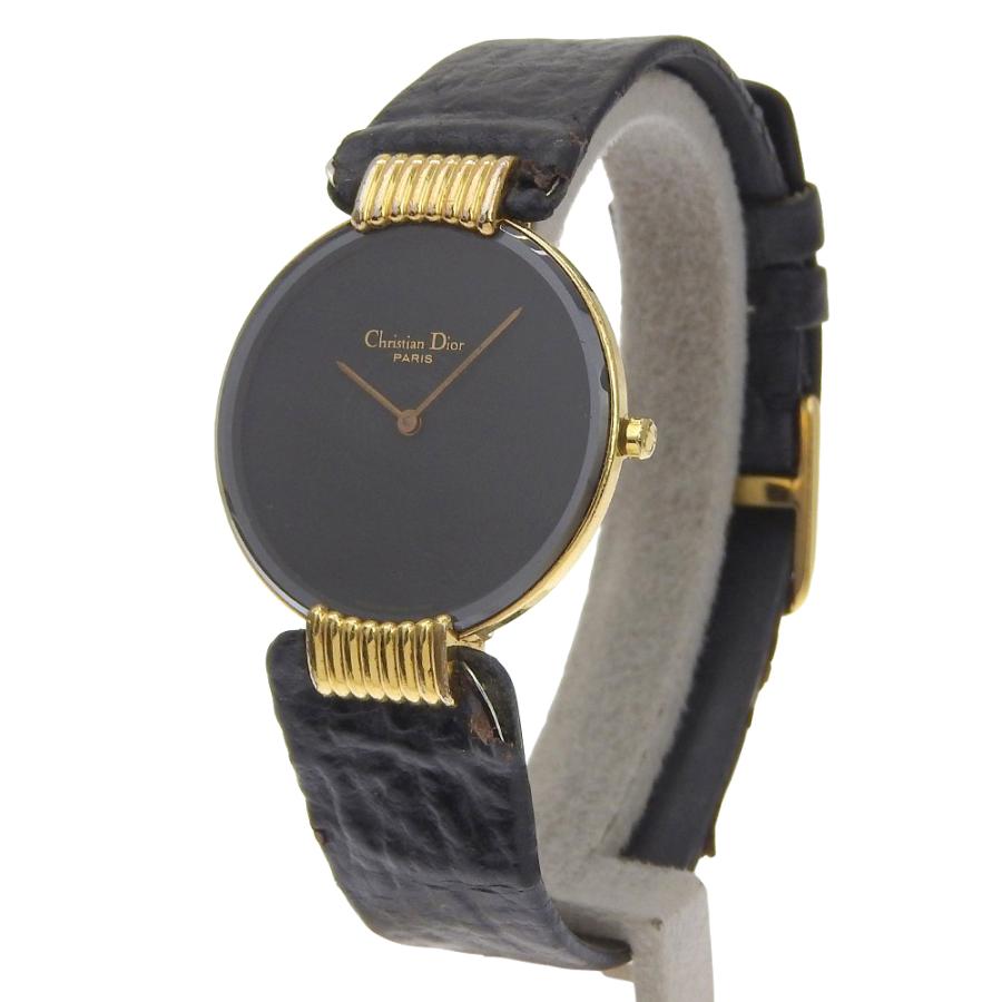 【Dior】クリスチャンディオール バキラ 47.153-4 金メッキ×レザー クオーツ アナログ表示 レディース 黒文字盤 腕時計 Dior クリスチャンディオール バキラ 47.153-4 腕時計 金メッキ×レザー