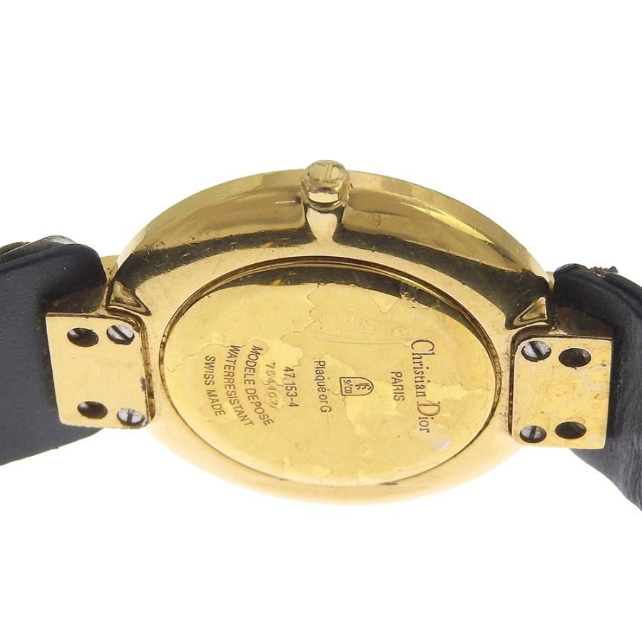 【Dior】クリスチャンディオール バキラ 47.153-4 金メッキ×レザー クオーツ アナログ表示 レディース 黒文字盤 腕時計 Dior クリスチャンディオール バキラ 47.153-4 腕時計 金メッキ×レザー