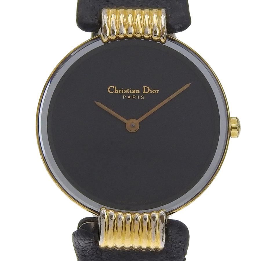 【Dior】クリスチャンディオール バキラ 46.153-4 金メッキ×レザー クオーツ アナログ表示 レディース 黒文字盤 腕時計 Dior クリスチャンディオール バキラ 46.153-4 腕時計 金メッキ×レザー