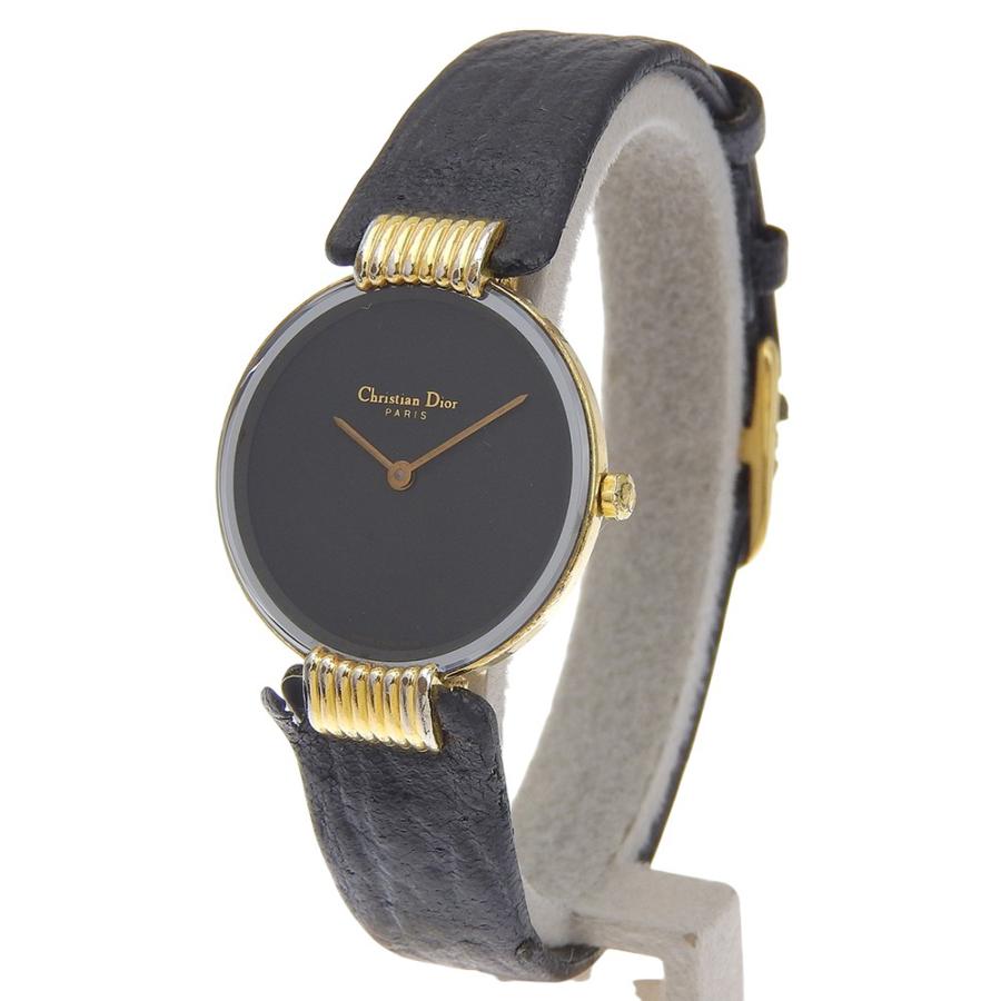 【Dior】クリスチャンディオール バキラ 46.153-4 金メッキ×レザー クオーツ アナログ表示 レディース 黒文字盤 腕時計 Dior クリスチャンディオール バキラ 46.153-4 腕時計 金メッキ×レザー