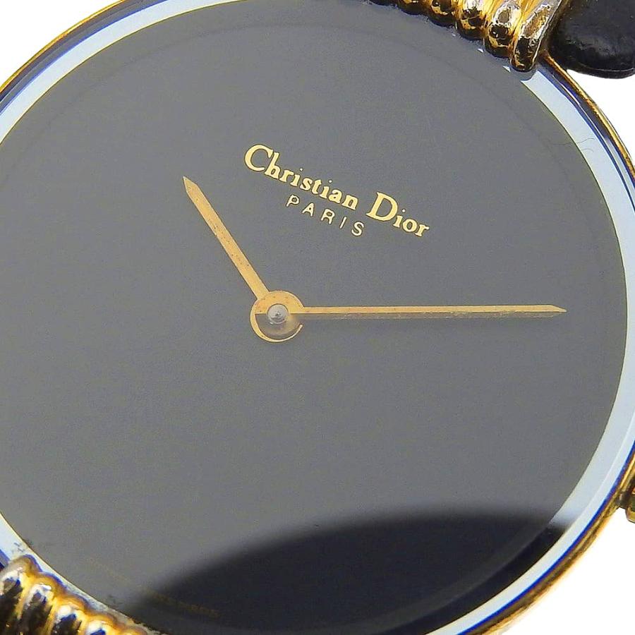 【Dior】クリスチャンディオール バキラ 46.153-4 金メッキ×レザー クオーツ アナログ表示 レディース 黒文字盤 腕時計 Dior クリスチャンディオール バキラ 46.153-4 腕時計 金メッキ×レザー