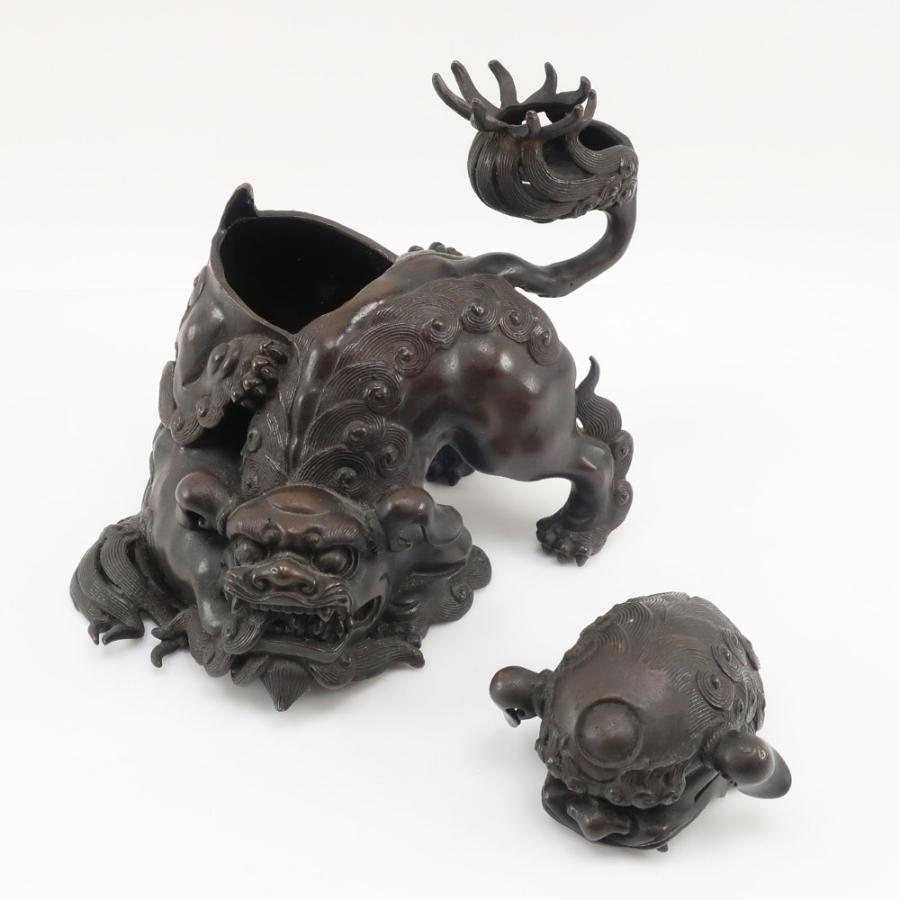 高岡銅器 大峰作 蝋型鋳銅香炉 共箱付 高岡銅器 大峰 作 蝋型鋳銅製 【 戯れ獅子 香炉 】 置物 オブジェ _