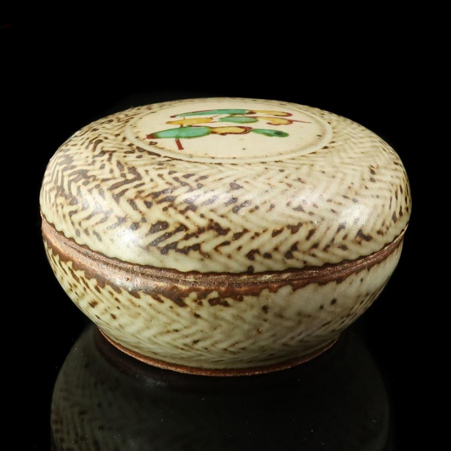 人間国宝 島岡達三 】 作 象嵌赤絵盒子 ( 香合 ) 茶道具 陶磁器 _