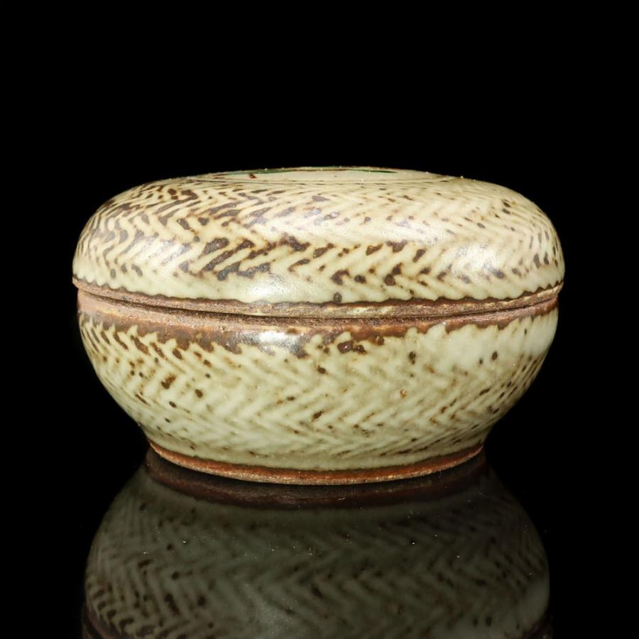 人間国宝 島岡達三 】 作 象嵌赤絵盒子 ( 香合 ) 茶道具 陶磁器 _