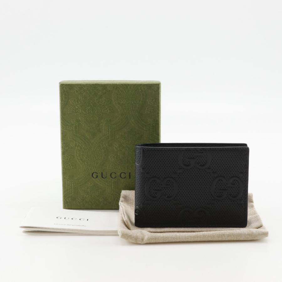 GUCCI（グッチ） GGエンボス 二つ折り 625559 札入れ カーフ 黒 メンズ