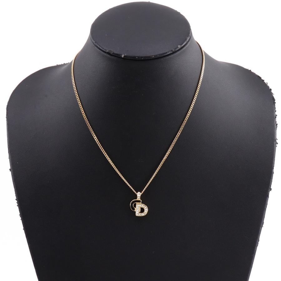 美品 Dior クリスチャンディオール CD ロゴ ストーン ゴールドネックレス Dior クリスチャンディオール CDロゴ ネックレス 金メッキ×ライン