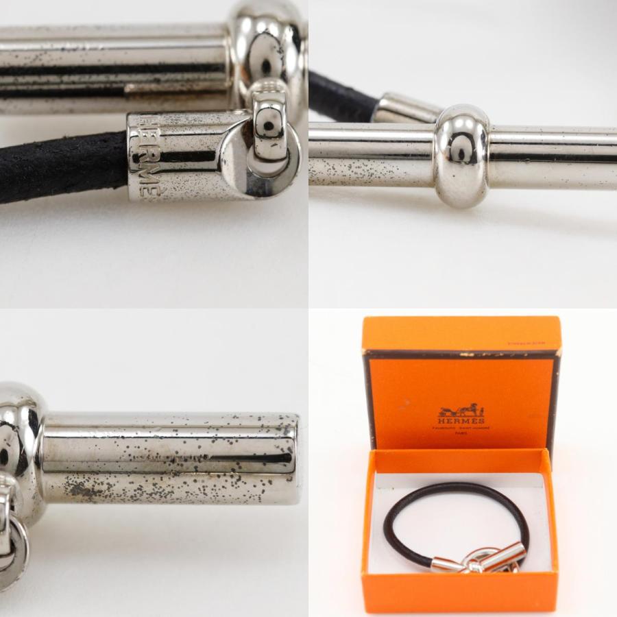 HERMES（エルメス） グレナン ブレスレット レザー×金属製 黒/シルバー