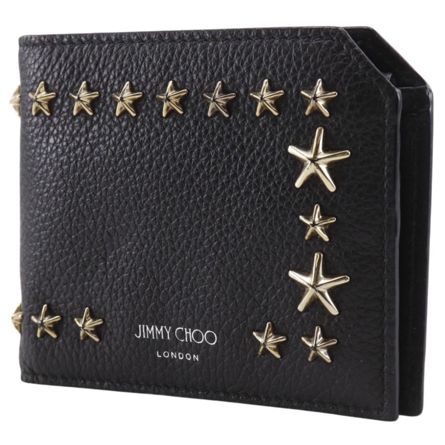 新品未使用　JIMMY CHOO ブラックレザー 二つ折り財布 スタースタッズ付 JIMMY CHOO ジミーチュウ スタースタッズ 二つ折り財布 レザー 黒