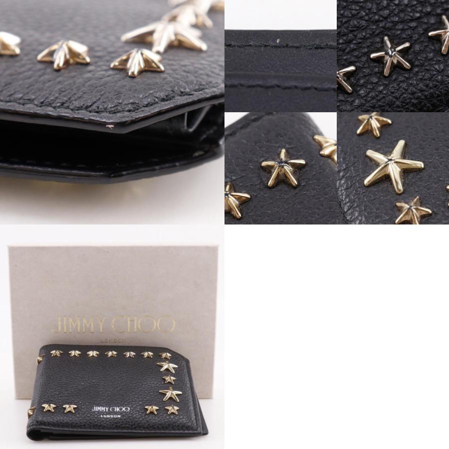 waka激レア　ジミーチュウ　スタースタッズ　折り財布　レザー　ブラック JIMMY CHOO ジミーチュウ スタースタッズ 二つ折り財布 レザー 黒