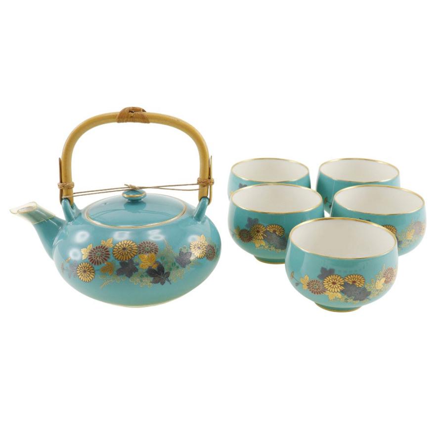 香蘭社 KORANSYA 茶器揃 菊柄 急須セット グリーン 金彩 湯?み5 香蘭社 KORANSYA 茶器揃 菊柄 急須セット グリーン 金彩 湯?み5