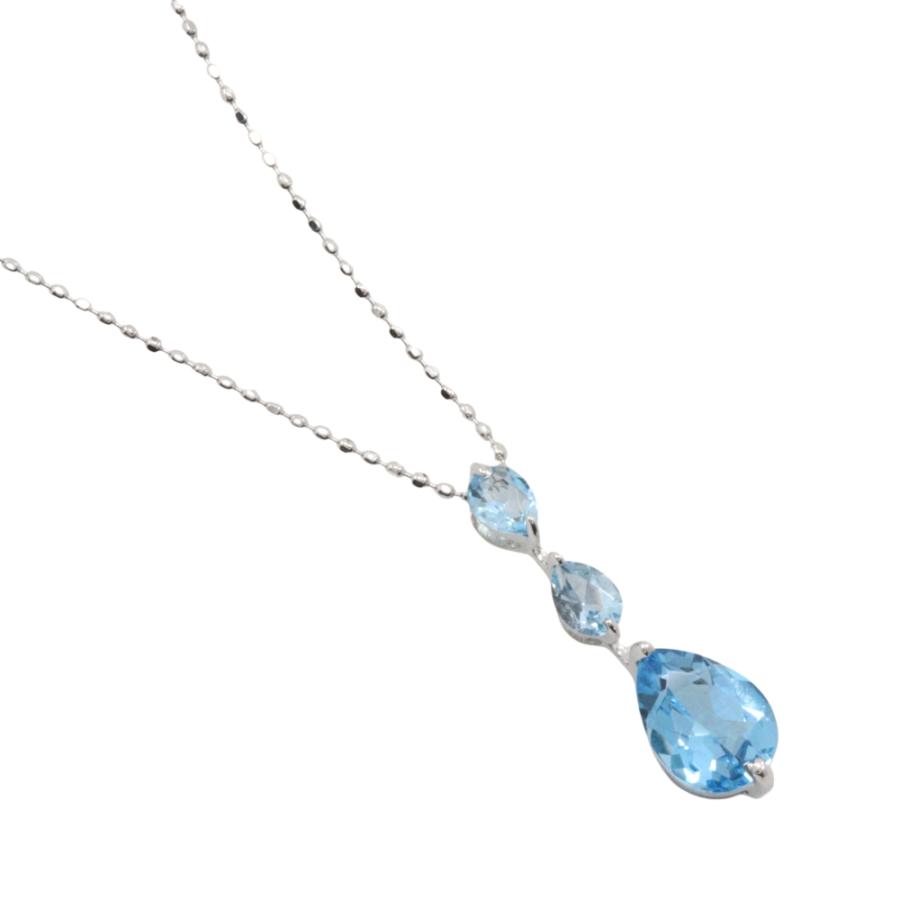 ティアドロップ ネックレス K18WG×ブルートパーズ×アクアマリン 約2.1g 