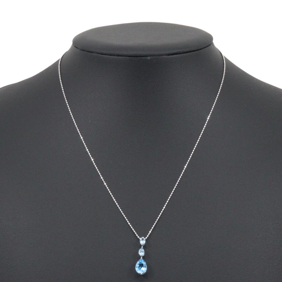 ティアドロップ ネックレス K18WG×ブルートパーズ×アクアマリン 約2.1g 