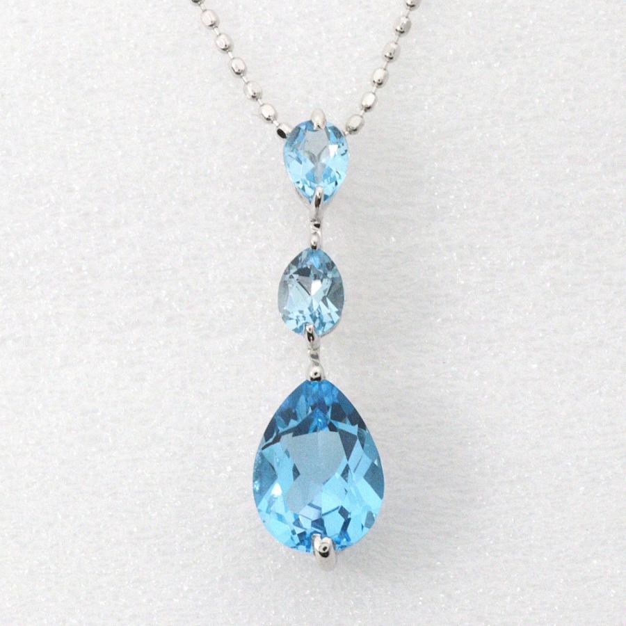 ティアドロップ ネックレス K18WG×ブルートパーズ×アクアマリン 約2.1g 
