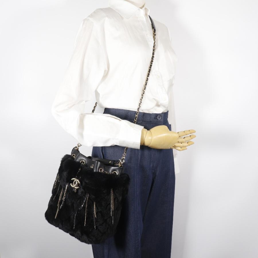 【CHANEL】シャネル チェーンショルダー マトラッセ 巾着 2WAY ラビットファー×ラムスキン 黒 レディース ショルダーバッグ CHANEL（シャネル） チェーンショルダー マトラッセ 巾着 2WAY