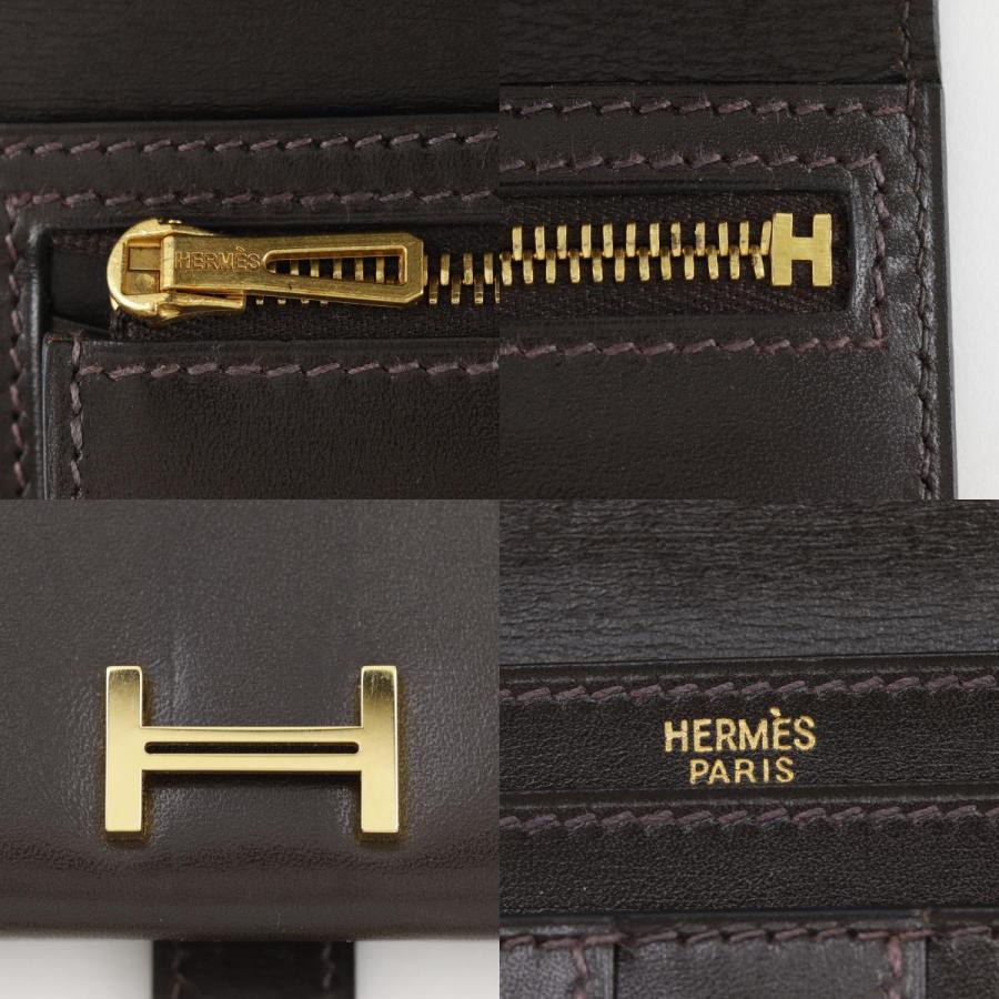 HERMES（エルメス） ベアン □E 長財布 ボックスカーフ 茶/ゴールド 