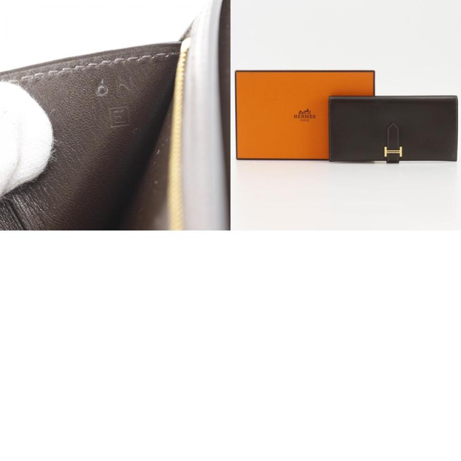 HERMES（エルメス） ベアン □E 長財布 ボックスカーフ 茶/ゴールド 