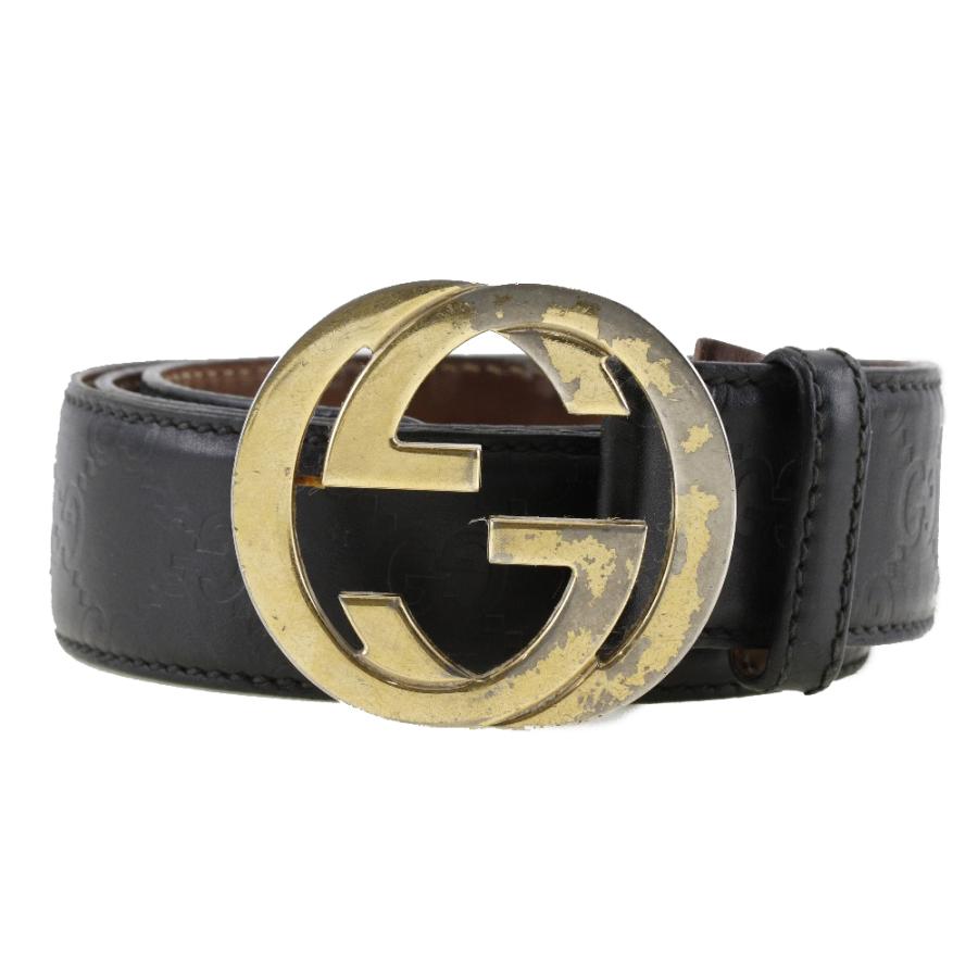GUCCI グッチ ベルト インターロッキング GGロゴ 114876 ブラック GUCCI（グッチ） インターロッキング GG 114876 ベルト シマレザー 黒