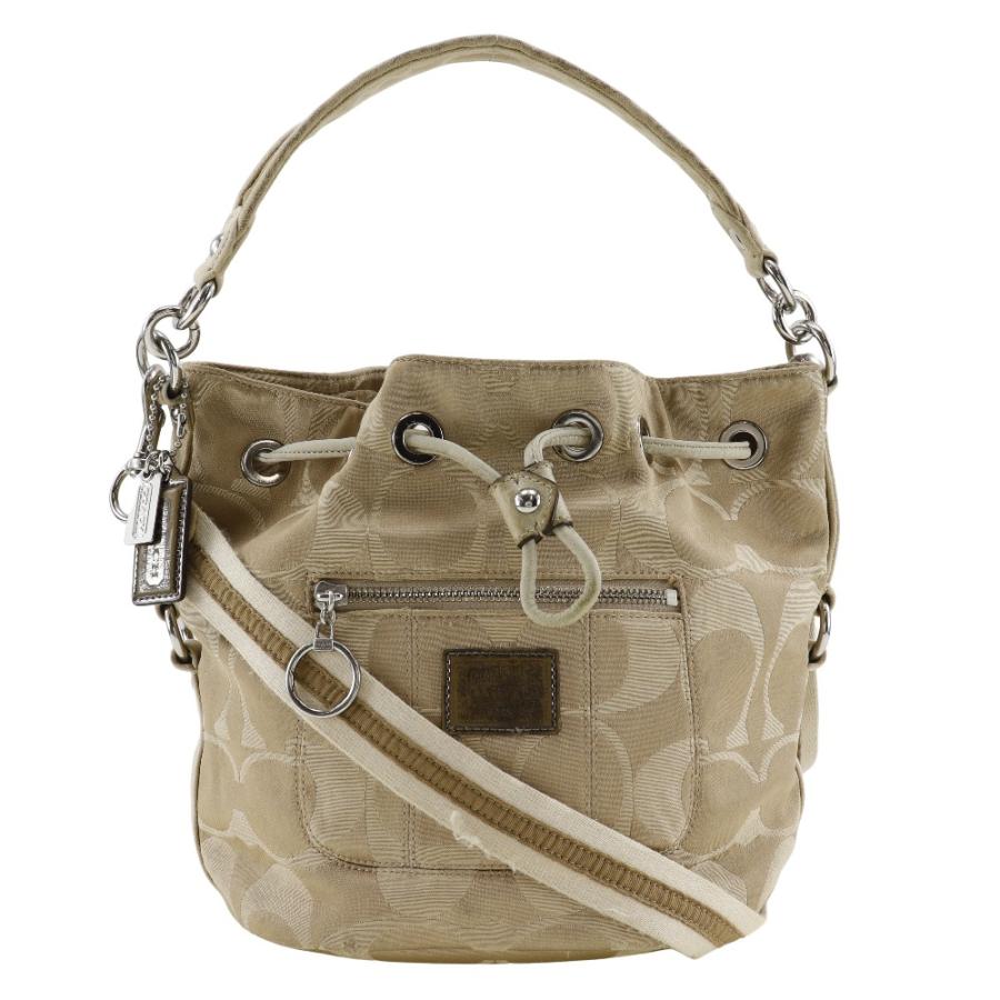 COACH（コーチ） シグネチャー 巾着 ショルダーバッグ サテン ベージュ 