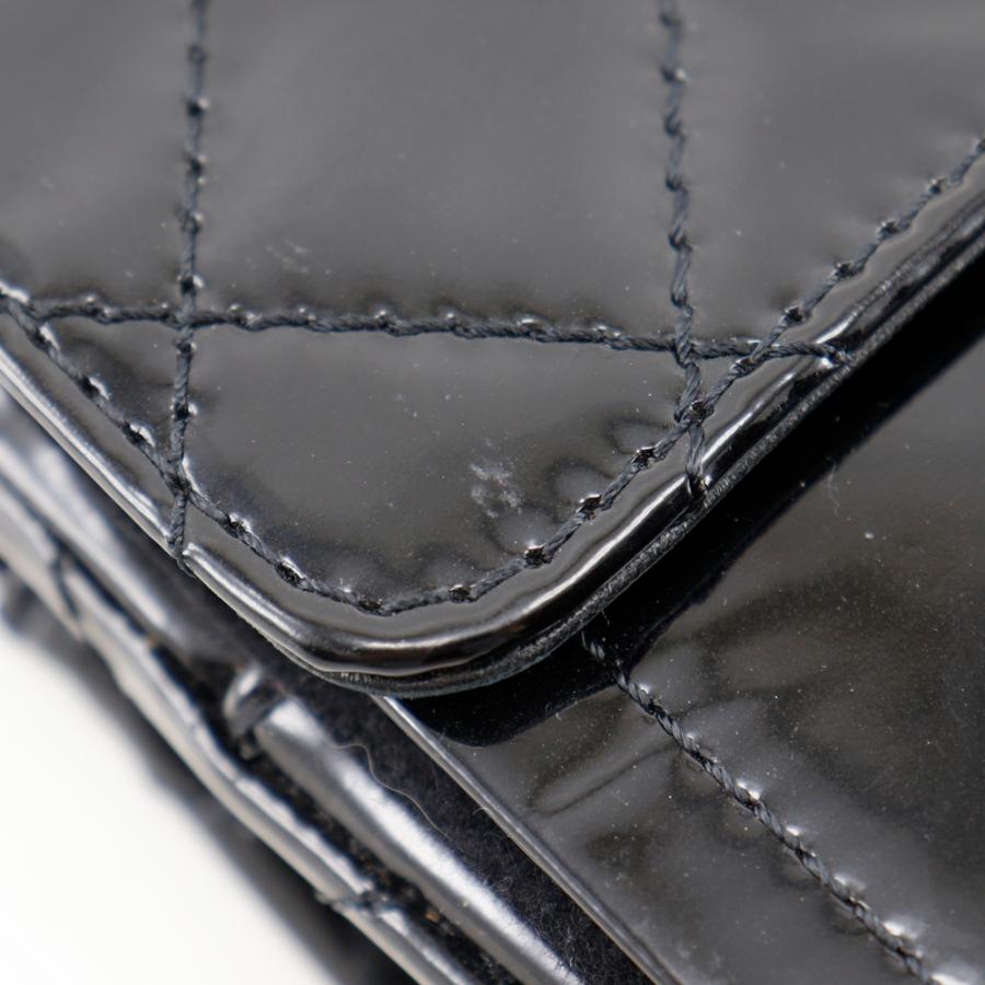 ★SALE【5db3292】シャネル ショルダーバッグ マトラッセ Wフラップ Wチェーン パテントレザー ブラック シルバー金具【中古】レディース CHANEL（シャネル） マトラッセ Wフラップ チェーン ショルダーバッグ