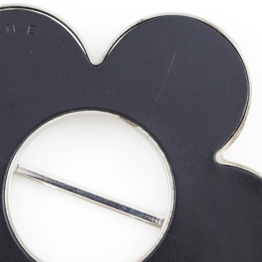 CELINE セリーヌ フラワー 金属製 シルバー/黒 スカーフリング レディース 【中古】 CELINE（セリーヌ） フラワー スカーフリング 金属製×レザー シルバー