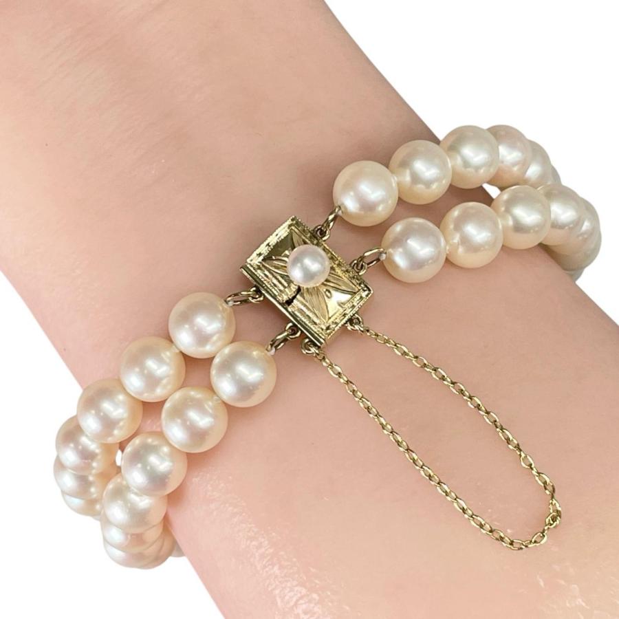 MIKIMOTO（ミキモト） 真珠 2連 ブレスレット6.9〜7.4mm パール×K14