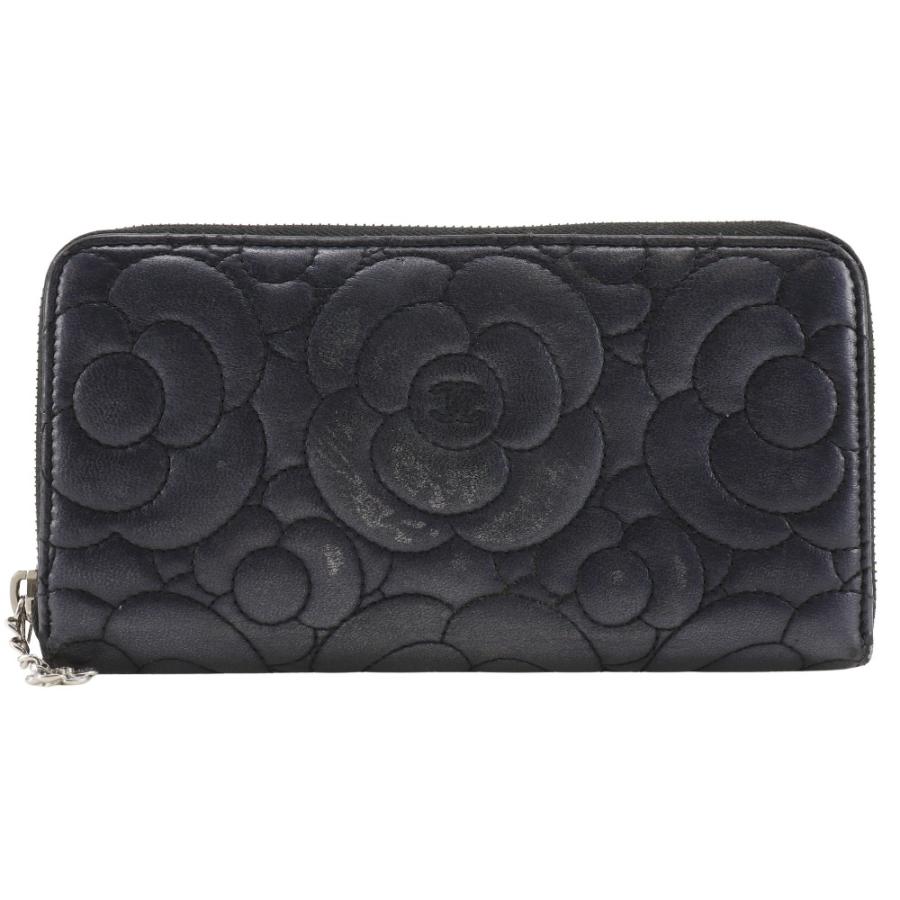 CHANEL シャネル カメリア ココマーク 長財布 ラムスキン 黒 