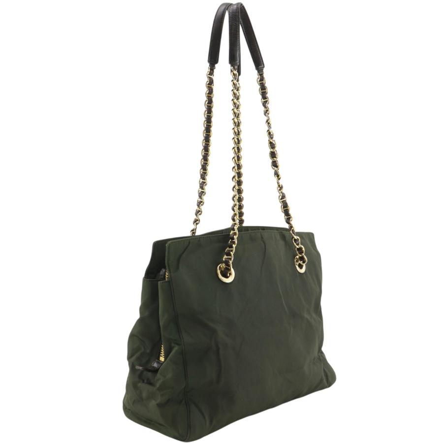 PRADA　ナイロンショルダートート　グリーン系　　中古品 PRADA（プラダ） チェーントート ショルダー トートバッグ ナイロン