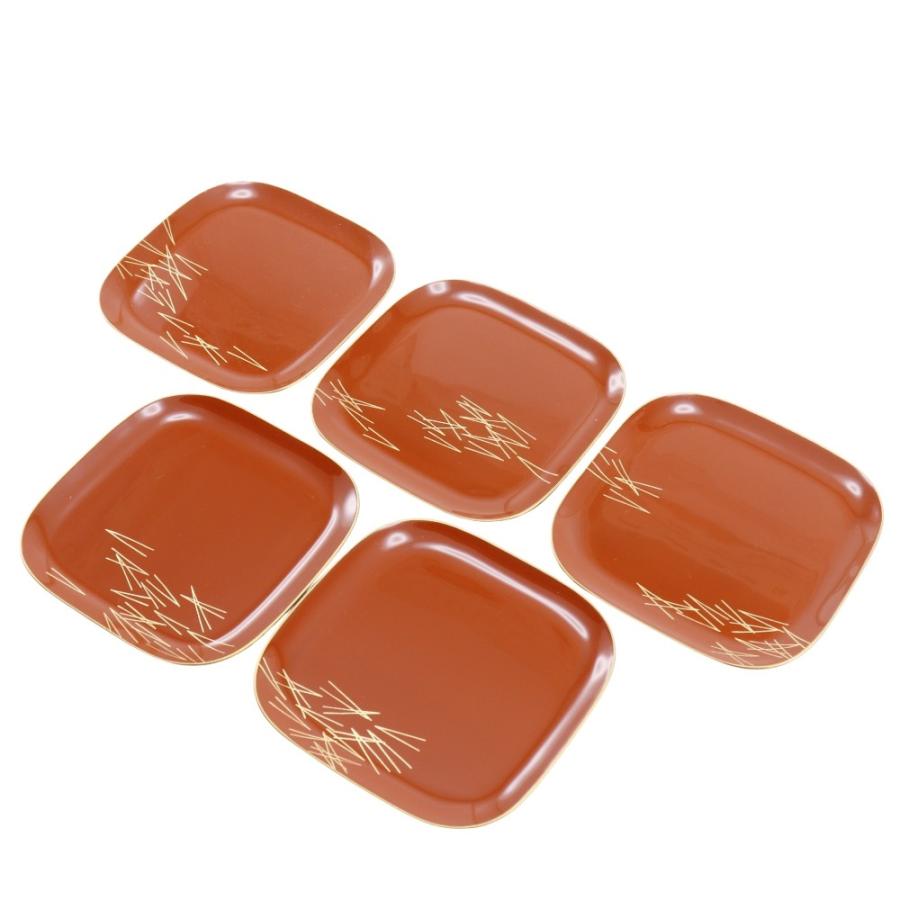 ZOUHIKO 象彦 銘々盆 菓子皿 さび朱 松葉蒔絵 5枚セット 食器 _