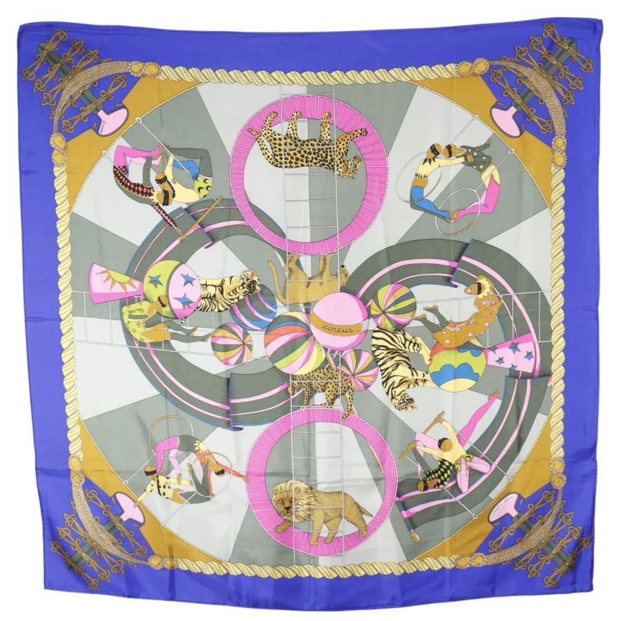 HERMES（エルメス） カレ90 circus サーカス スカーフ シルク 青