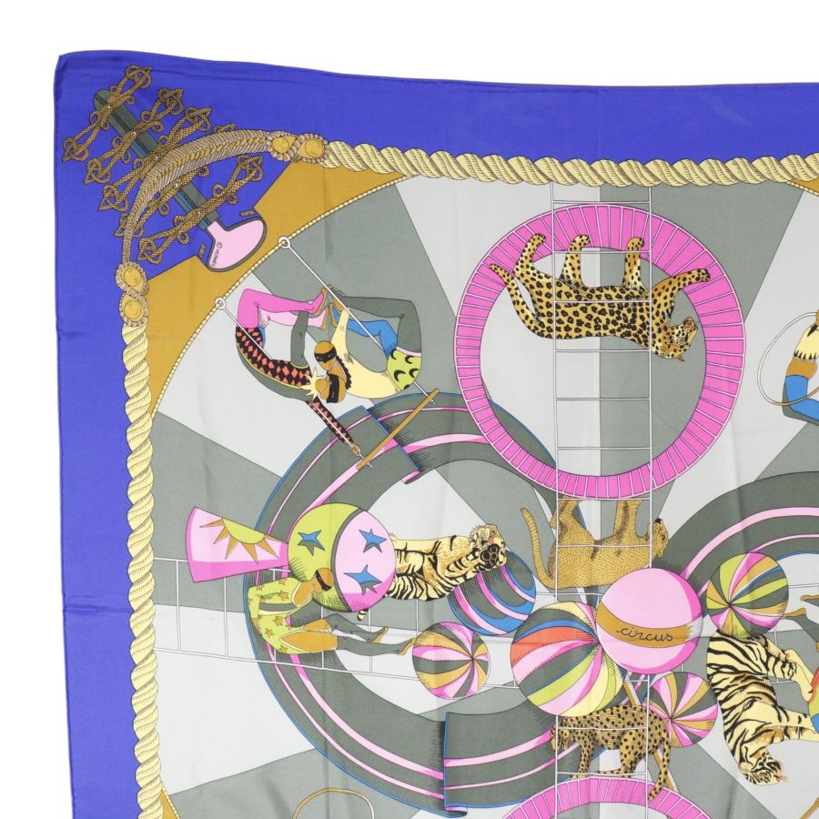 HERMES（エルメス） カレ90 circus サーカス スカーフ シルク 青