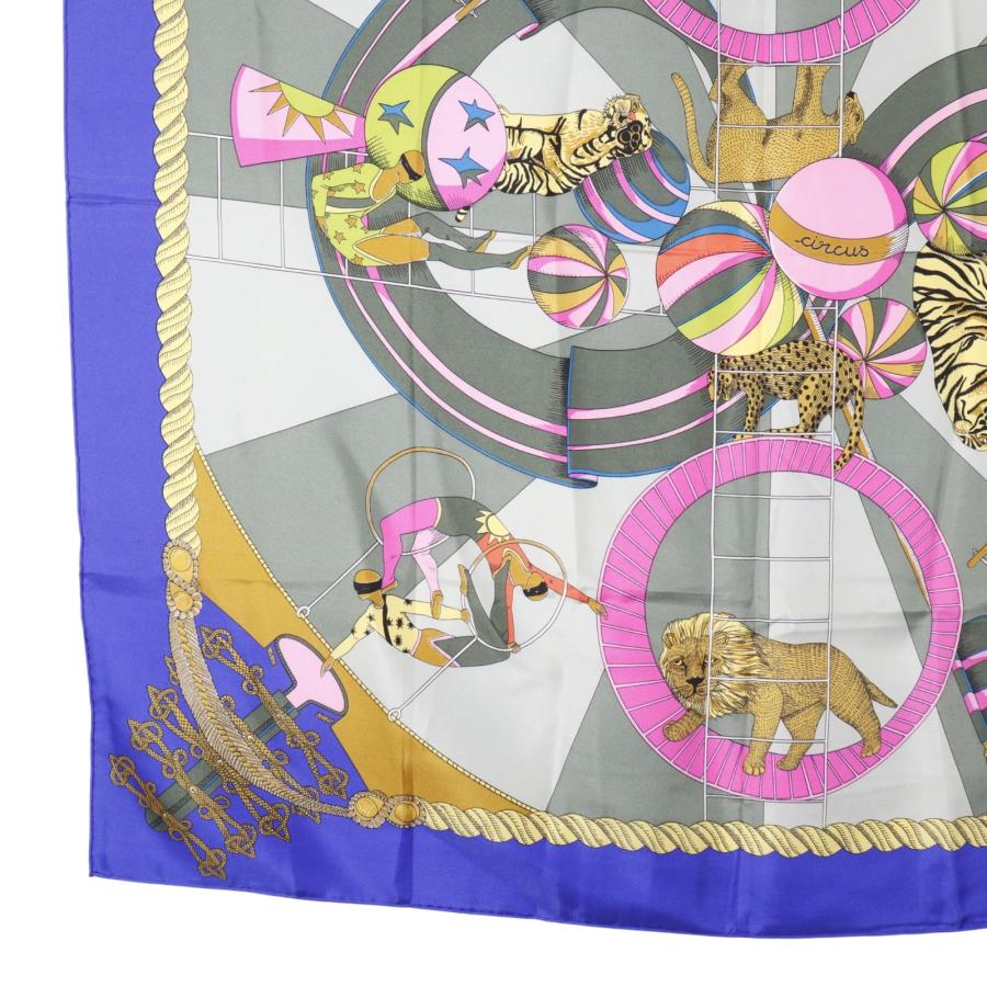 HERMES（エルメス） カレ90 circus サーカス スカーフ シルク 青