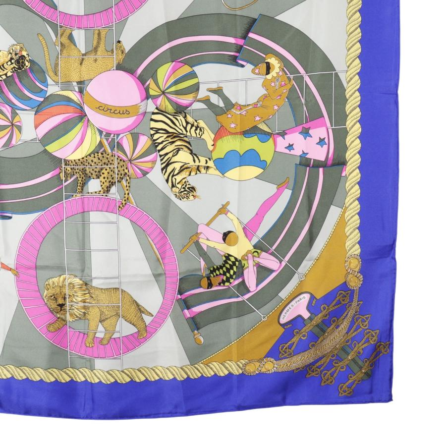 お値下げ♪【エルメス】サーカス【HERMES 】希少価値！ HERMES（エルメス） カレ90 circus サーカス スカーフ シルク 青