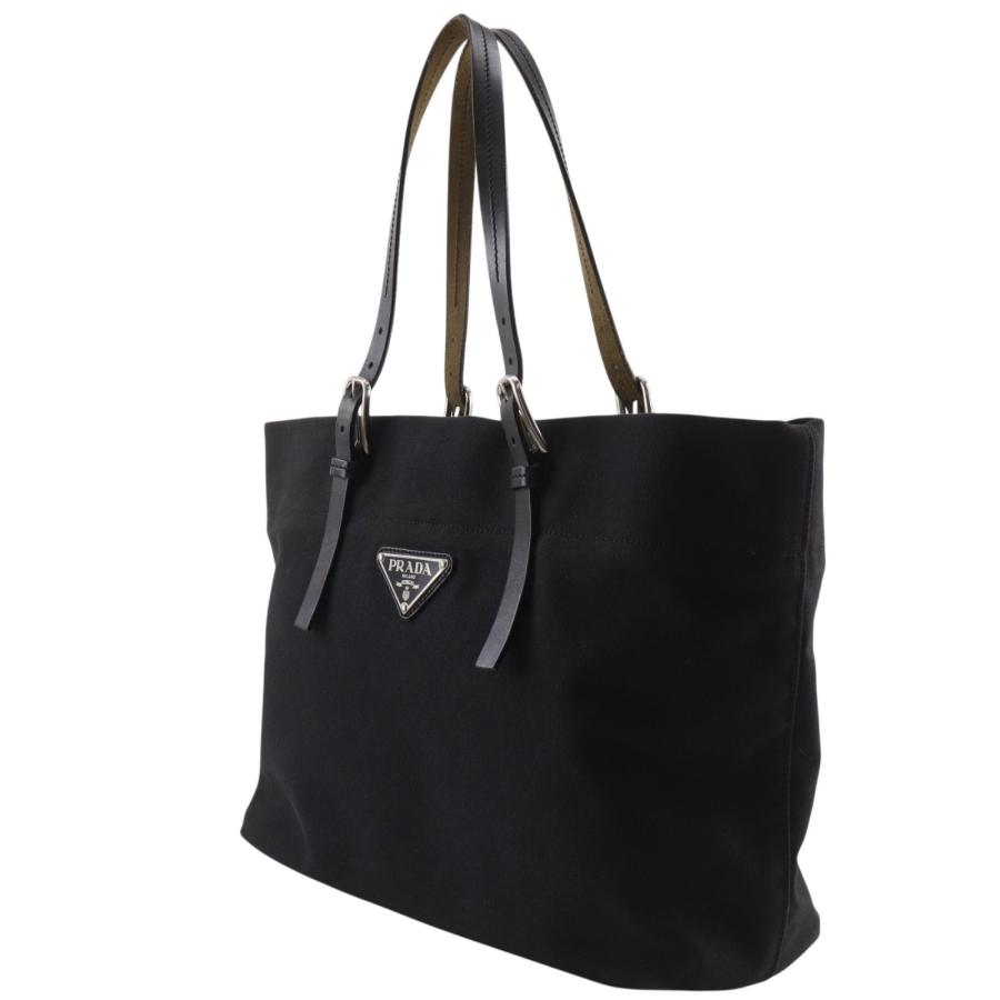 PRADA（プラダ） ロゴプレート トートバッグ キャンバス 黒 レディース 