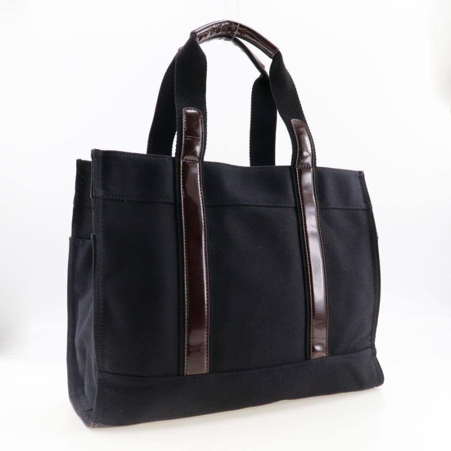 TORY BURCH（トリーバーチ） トートバッグ コットン×エナメル 黒/茶