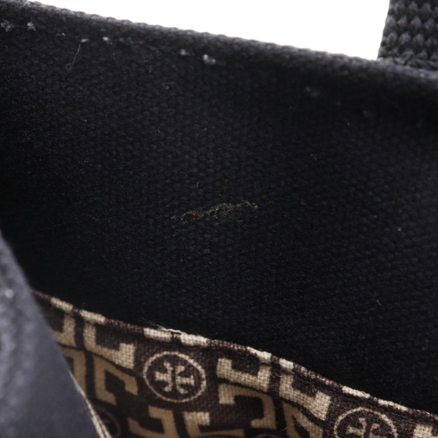 Tory Burch トリーバーチ コットン 黒/茶 トートバッグ レディース 【中古】 TORY BURCH（トリーバーチ） トートバッグ コットン×エナメル 黒/茶