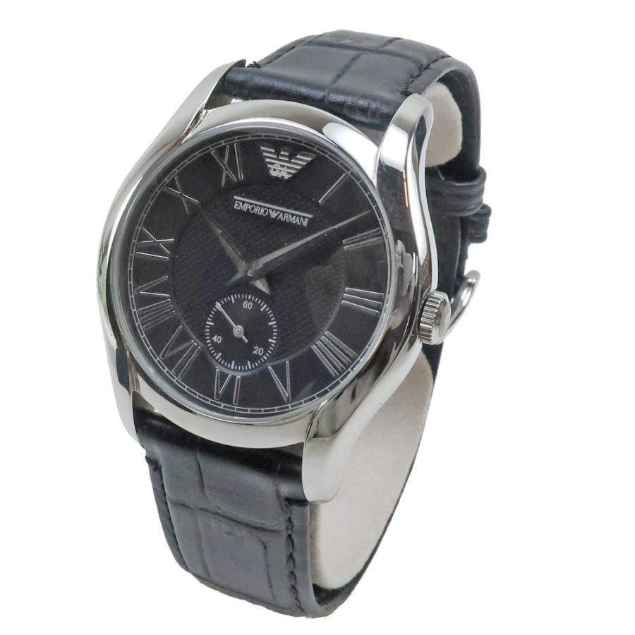 EMPORIO ARMANI エンポリオ・アルマーニ AR1708 腕時計 SS×レザー シルバー/黒 クオーツ アナログ表示 メンズ 黒文字 ...