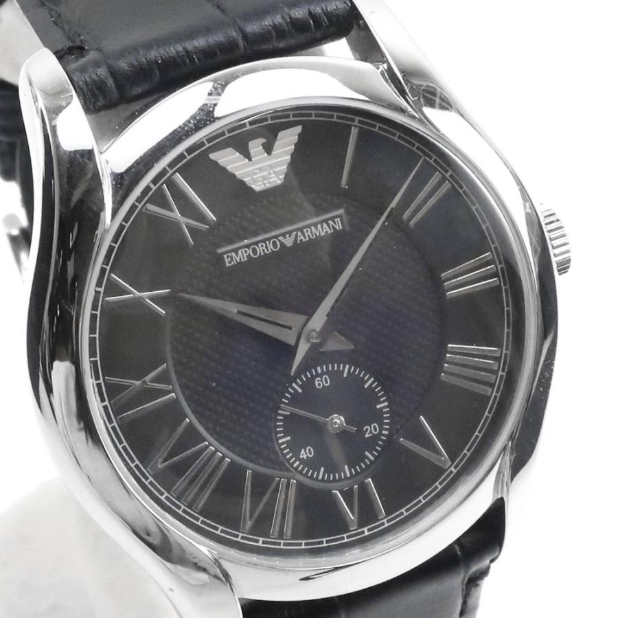 EMPORIO ARMANI エンポリオ・アルマーニ AR1708 腕時計 SS×レザー シルバー/黒 クオーツ アナログ表示 メンズ 黒文字 ...