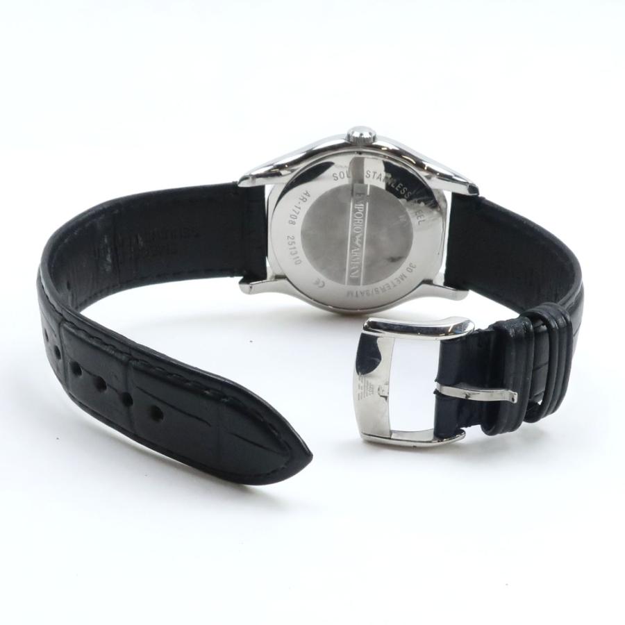 EMPORIO ARMANI エンポリオ・アルマーニ AR1708 腕時計 SS×レザー シルバー/黒 クオーツ アナログ表示 メンズ 黒文字 ...