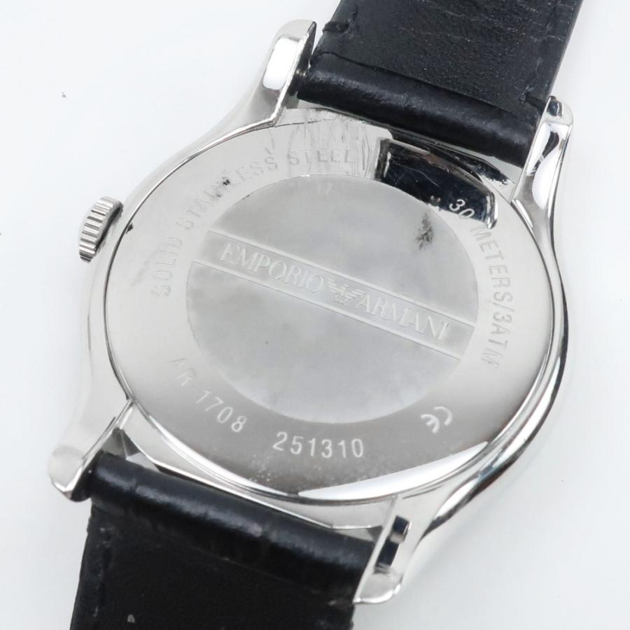 EMPORIO ARMANI エンポリオ・アルマーニ AR1708 腕時計 SS×レザー シルバー/黒 クオーツ アナログ表示 メンズ 黒文字 ...
