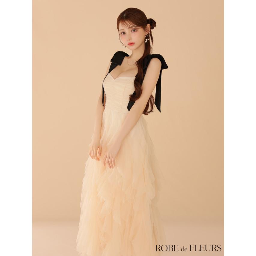 【ROBE de FLEURS/ローブドフルール】ボリュームチュールショルダーリボンフレアロングドレス(fm3463) |  | 03