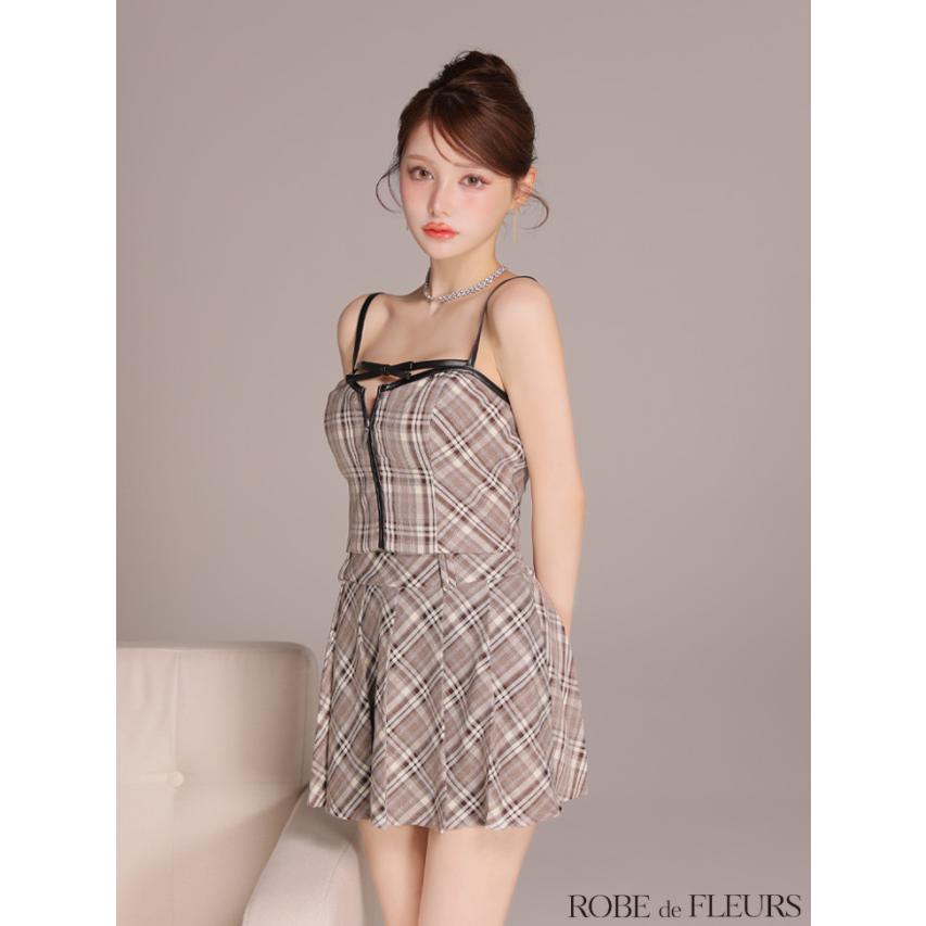 【ROBE de FLEURS/ローブドフルール】】レザーミニリボンチェックフレアセットアップミニキャバドレス(fm4308) |  | 04