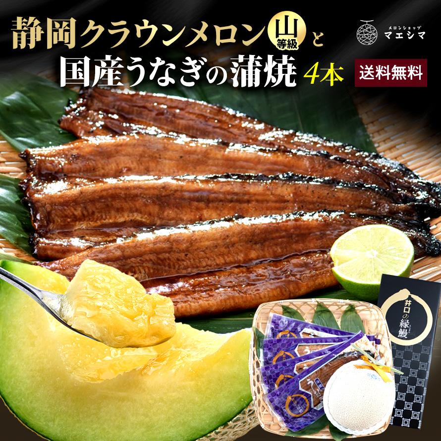 フルーツ・メロン クラウンメロン 上(山等級)1玉×うなぎ蒲焼 4本 静岡クラウンメロン 国産 うなぎの蒲焼 お見舞い 母の日 ギフト 内祝い 贈答 | ブランド登録なし