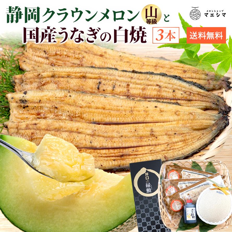 フルーツ・メロン クラウンメロン 上 山等級 1玉×うなぎ白焼 3本 静岡クラウンメロン 国産 うなぎの蒲焼 母の日 ギフト 内祝い 贈答 フルーツギフト | ブランド登録なし