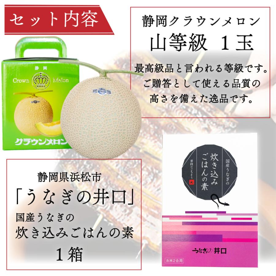 クラウンメロン×国産うなぎ炊き込みごはんプレミアムセット(クラウンメロン山等級1玉×国産うなぎ炊き込みごはんの素×1) 静岡クラウンメロン ギフト 贈答 | ブランド登録なし | 01