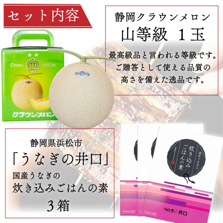 クラウンメロン×国産うなぎ炊き込みごはんプレミアムセット(クラウンメロン山等級1玉×国産うなぎ炊き込みごはんの素×３) 静岡クラウンメロン ギフト 贈答 | ブランド登録なし | 01