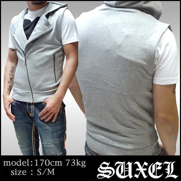 SUXEL サクエル メンズ ライダース スウェット ベスト グレー 