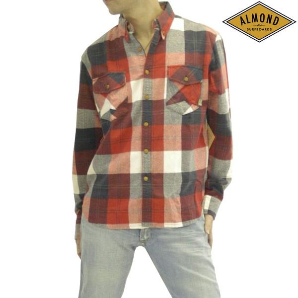 アーモンドサーフボードデザイン ネルシャツ レッド メンズ チェックシャツ Almond Surfboards & Design サーフ スタイル ファッション ブランド