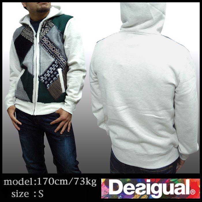 Desigual（デシグアル） メンズ パーカー グレー ジップ フーディー 